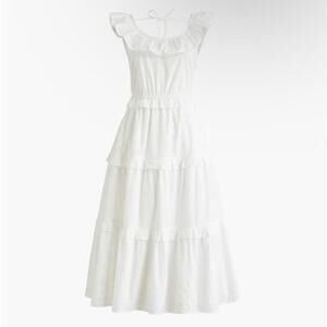 J. Crew Sz 6 White Swiss Dot Printed Ruffle Tiered Midi Dress w Tie Back BZ797